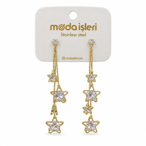Gold Yıldız Abiye Küpe