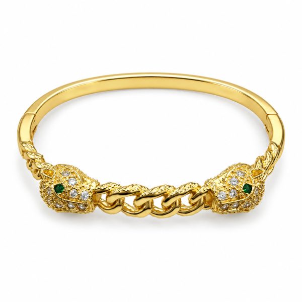 Leopar Motifli Gold Kelepçe Bileklik