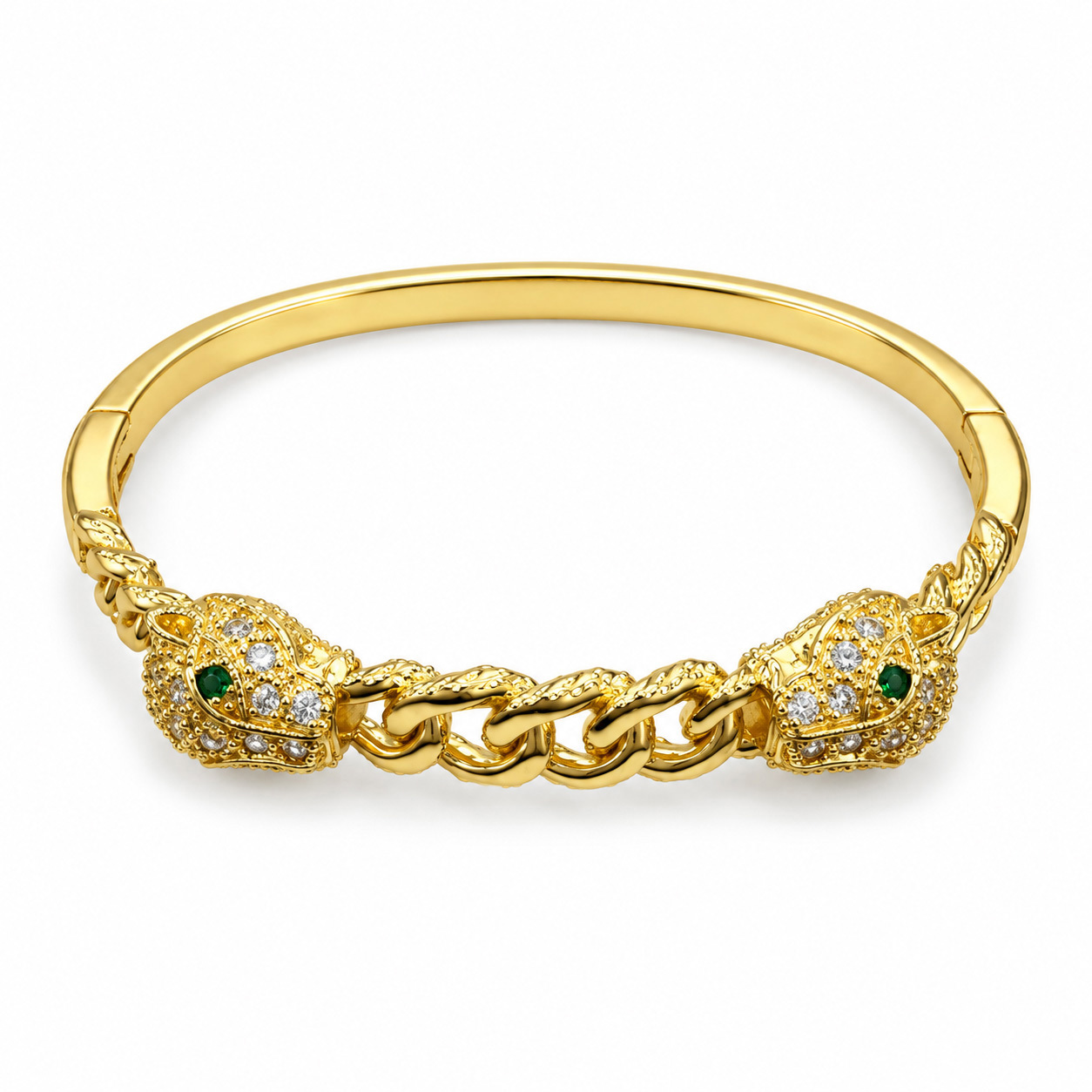 Leopar Motifli Gold Kelepçe Bileklik
